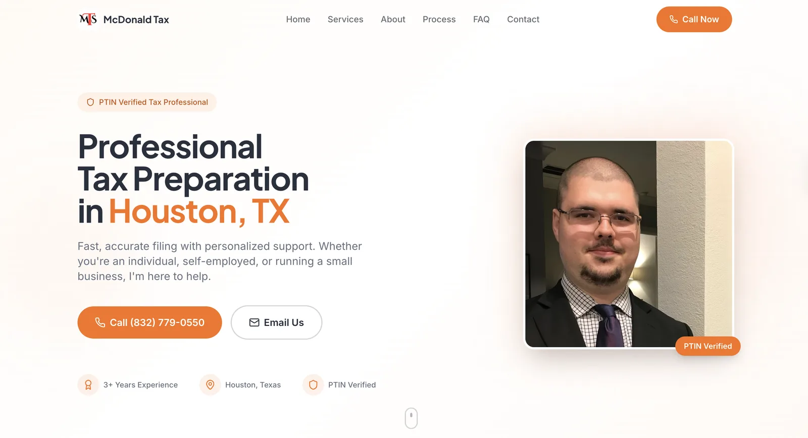 McDonald Tax Services website, professional tax preparation in Houston, Texas