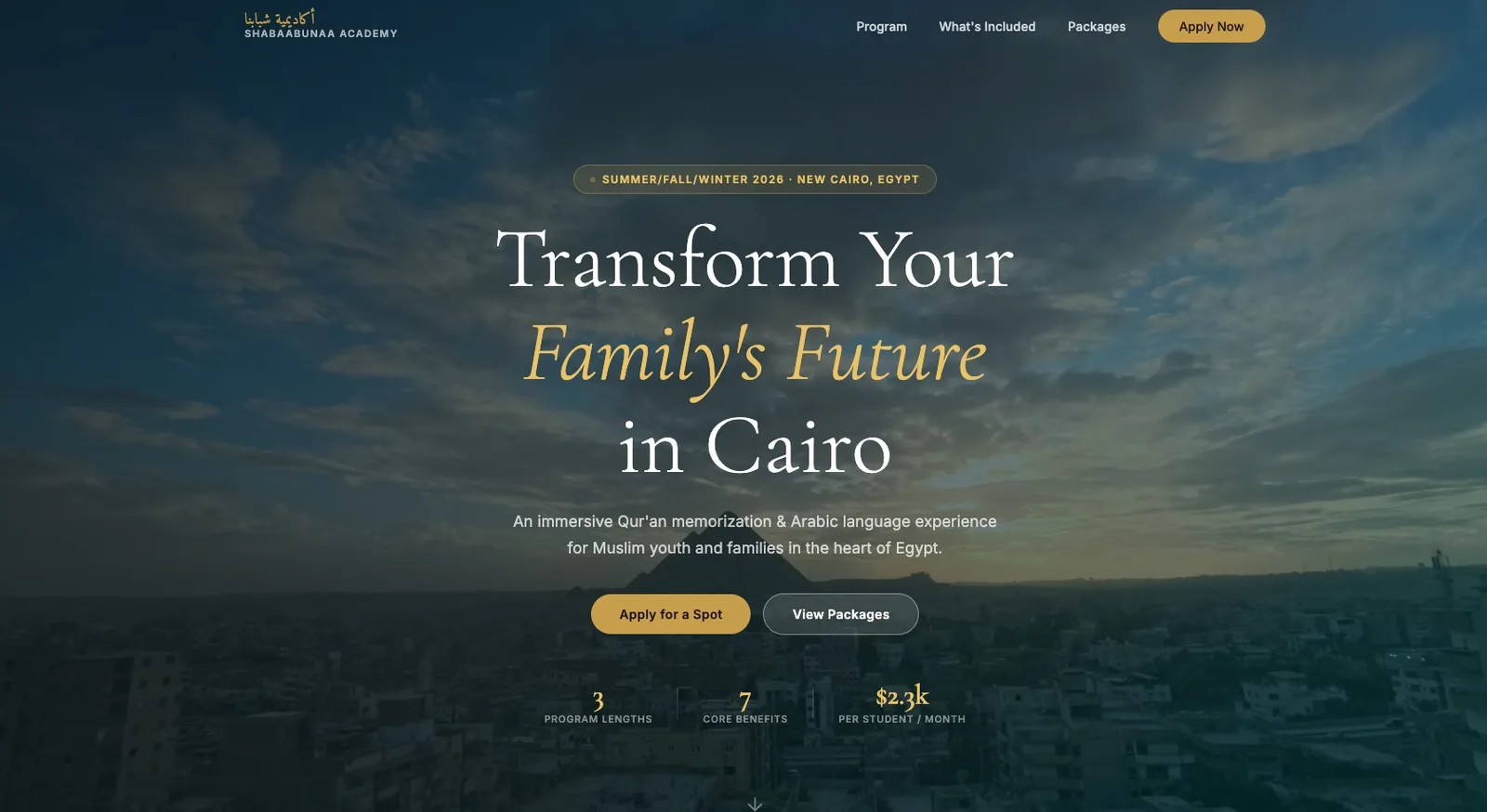 Shabaabunaa Academy program website with application flow