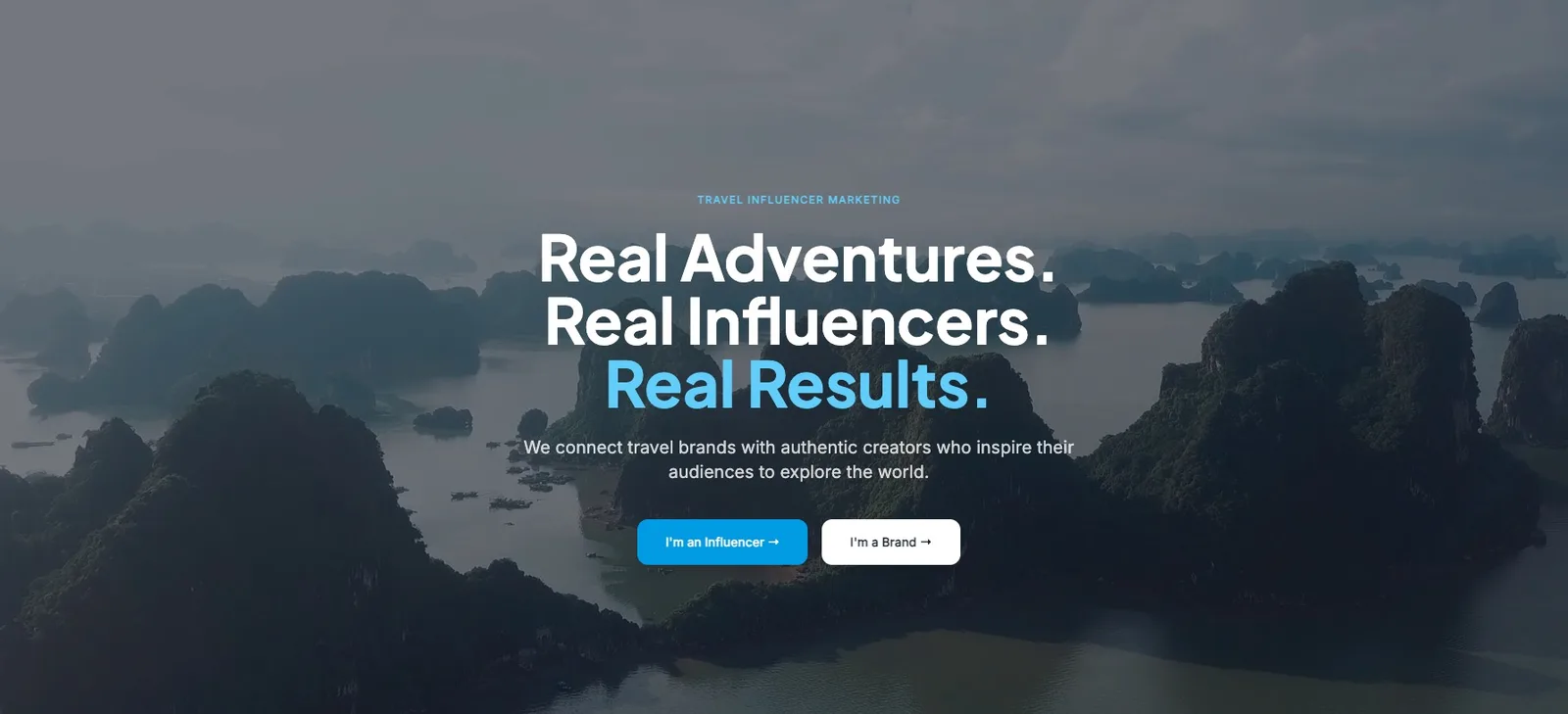 Travel influencer marketing agency website with dual audience paths
